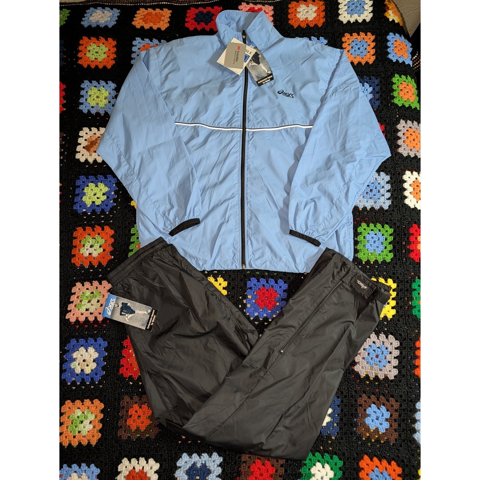 Asics Windbreaker Jacket & Pants Windjammer Set Blue Black Nwt Women's Large